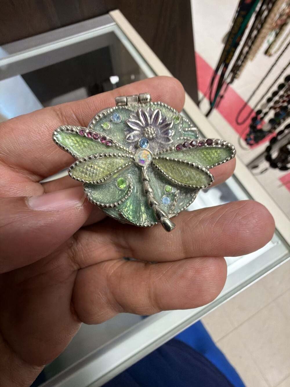 Monet Enamel Jeweled Dragonfly Decorative Trinket Pill Box